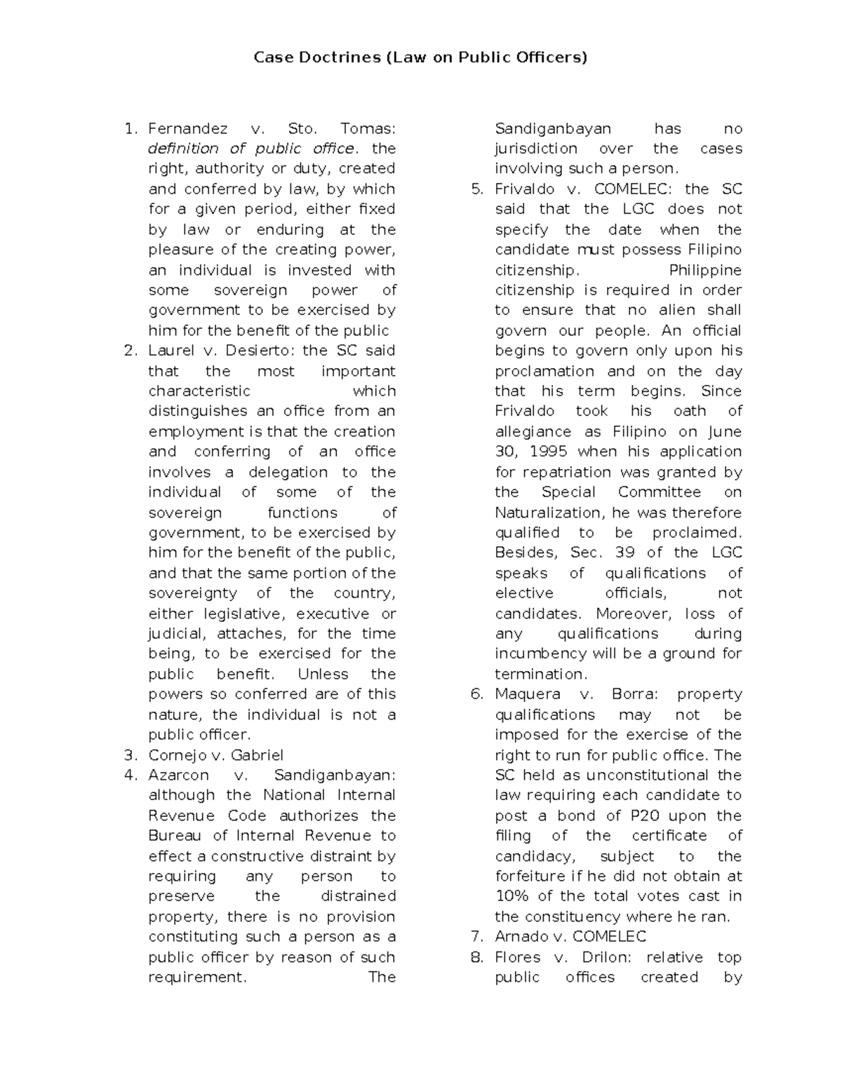 Case Doctrines on Public Officers (Law 101) - Studocu