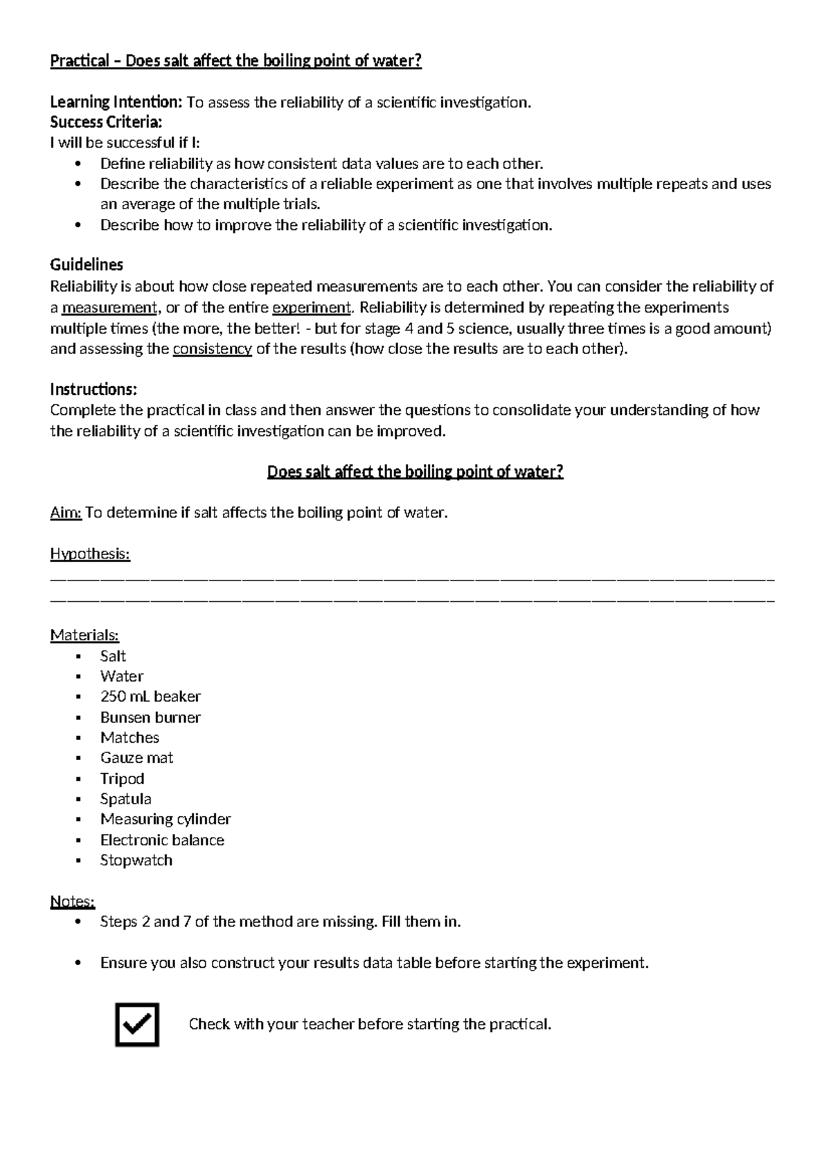Practical – Investigating Salt's Effect on Water Boiling Point (Sci 101 ...