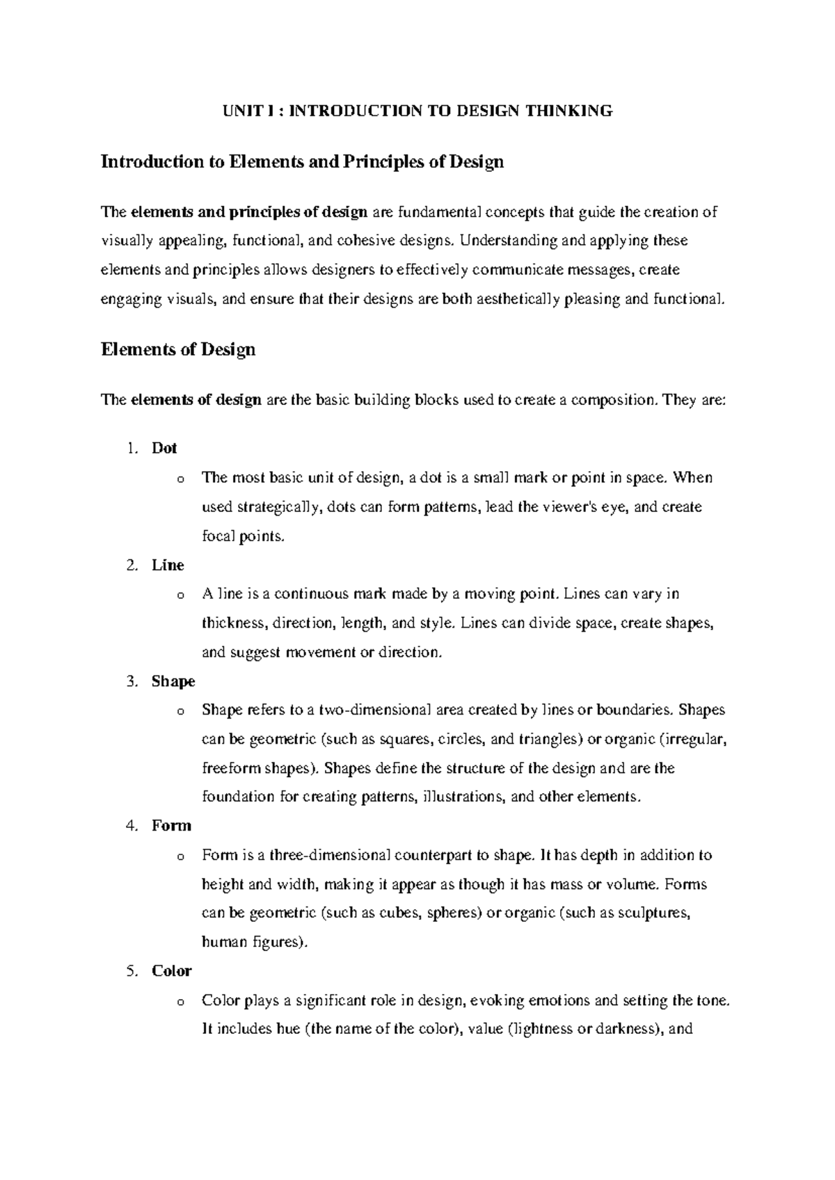 DTI - UNIT 1: Intro to Elements & Principles of Design Thinking - Studocu