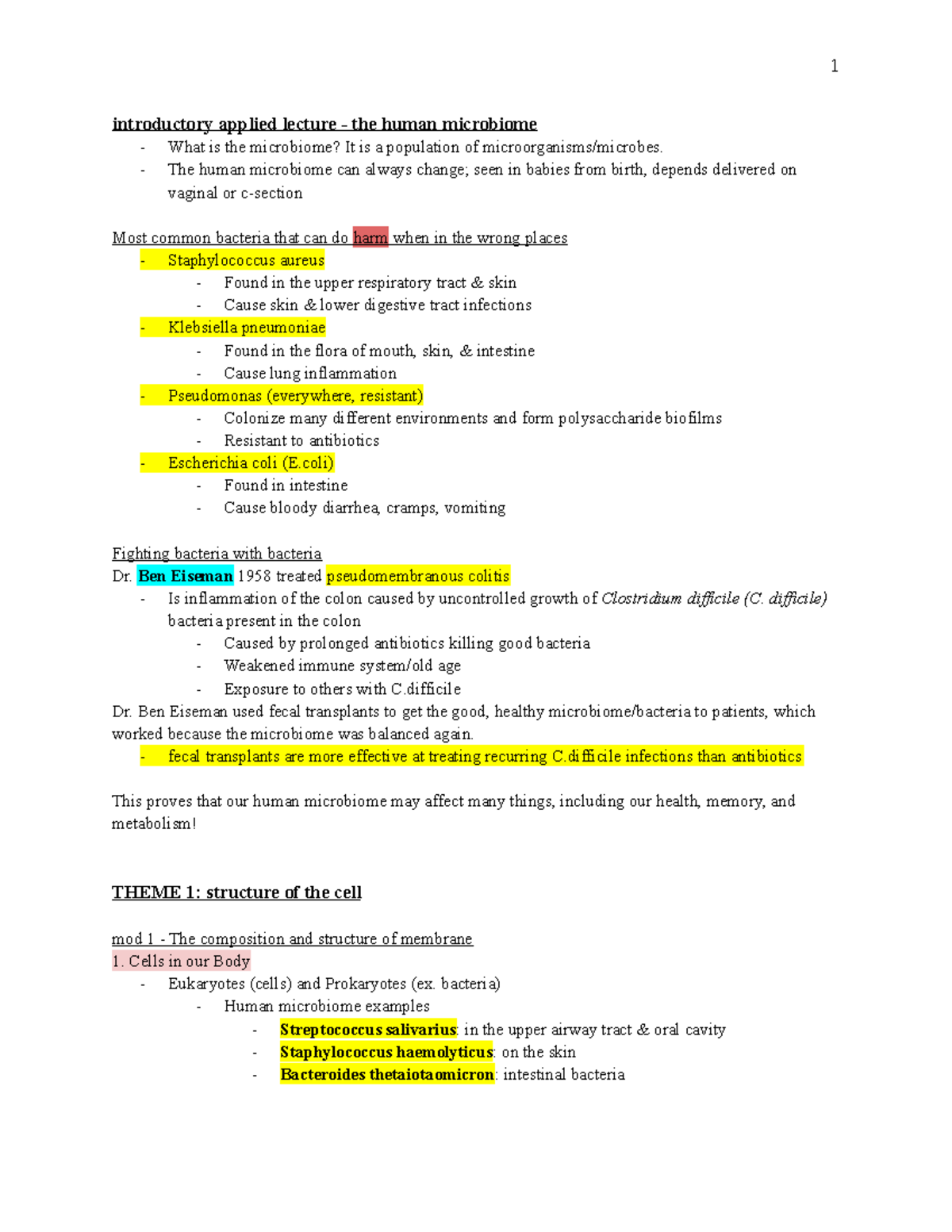 Bio 1A03 Midterm 1 Summary - introductory applied lecture - the human ...