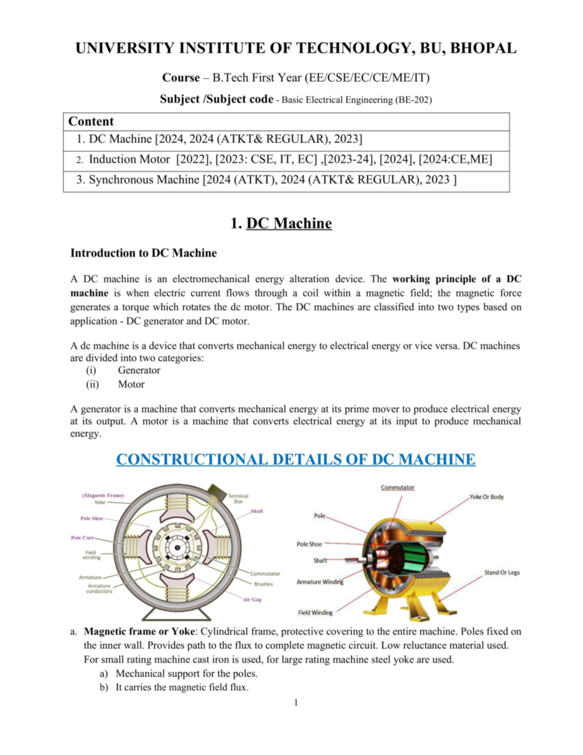 Basic Electrical Engineering (CSE, IT) - DC Machines and Induction ...