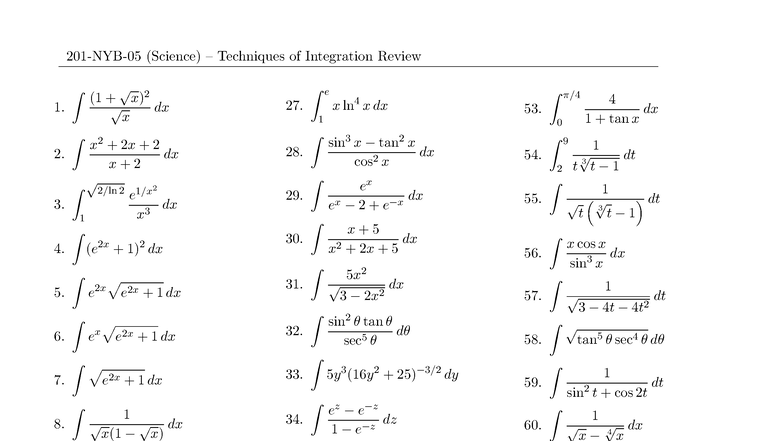 Techniques of Integration Review for Science Course - Studocu