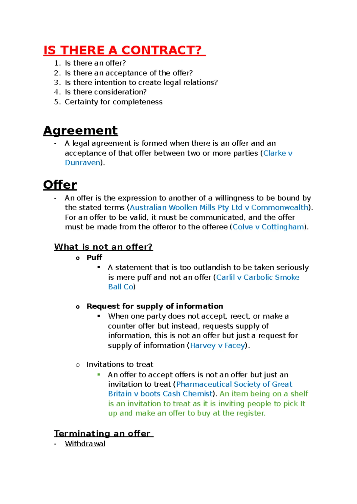 LLB202 Contract Law: Key Concepts and Quick Reference Guide - Studocu