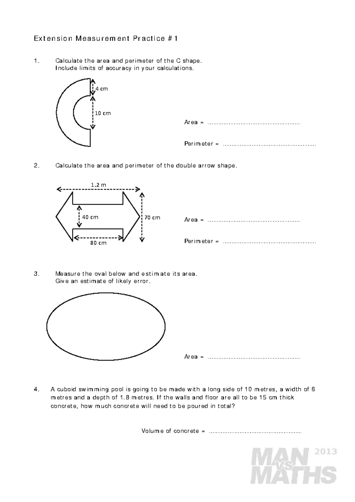 Extension Measurement Practice 1: Area & Perimeter Calculations - Studocu