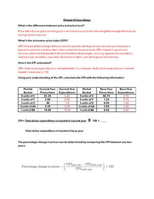 Module 9: Class Notes on CPI, Inflation, and Unemployment Concepts ...
