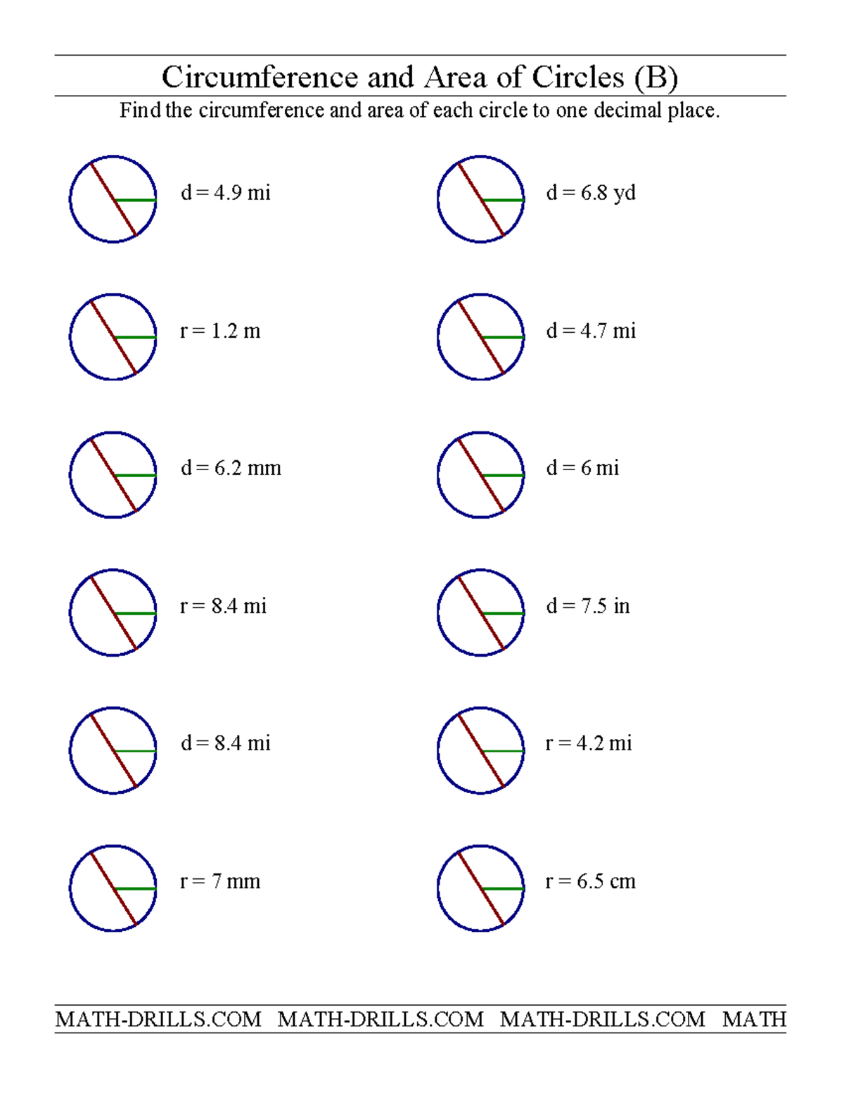 Circumference and Area of Circles (B) Calculations - Studocu