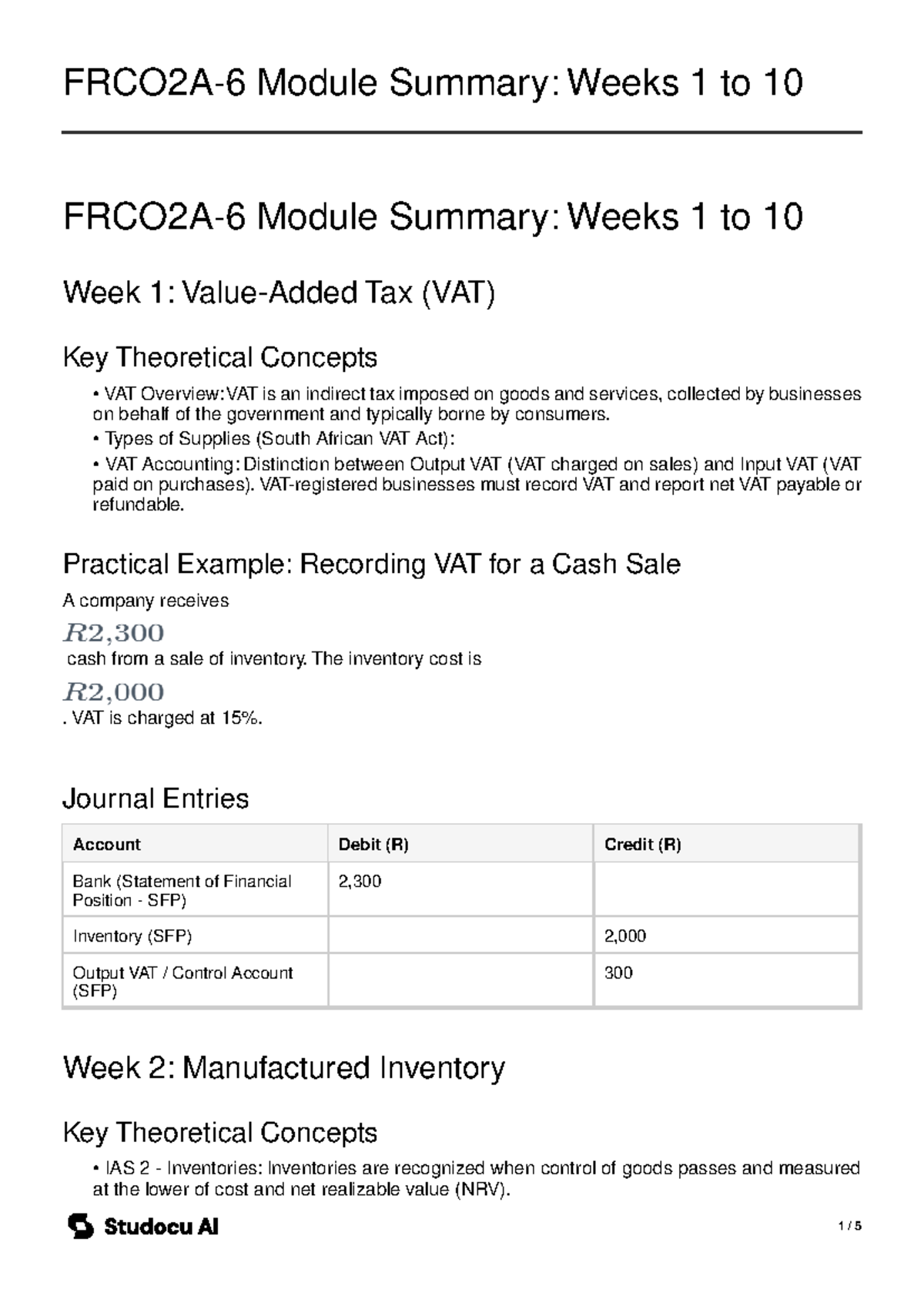 FRCO2A-6 Module Summary: Key Concepts from Weeks 1 to 10 - Studocu