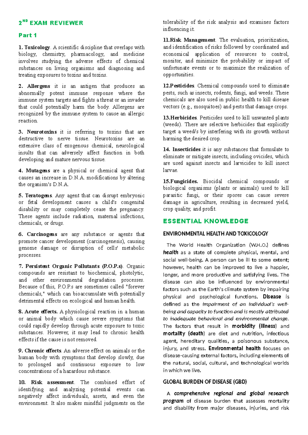 3RD EXAM Reviewer - 2 ND EXAM REVIEWER Part 1 Toxicology. A scientific ...