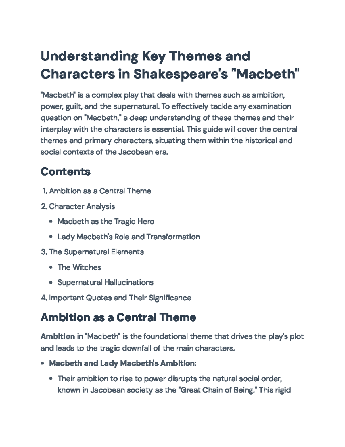 Character Analysis and Key Themes in Shakespeare's "Macbeth ...