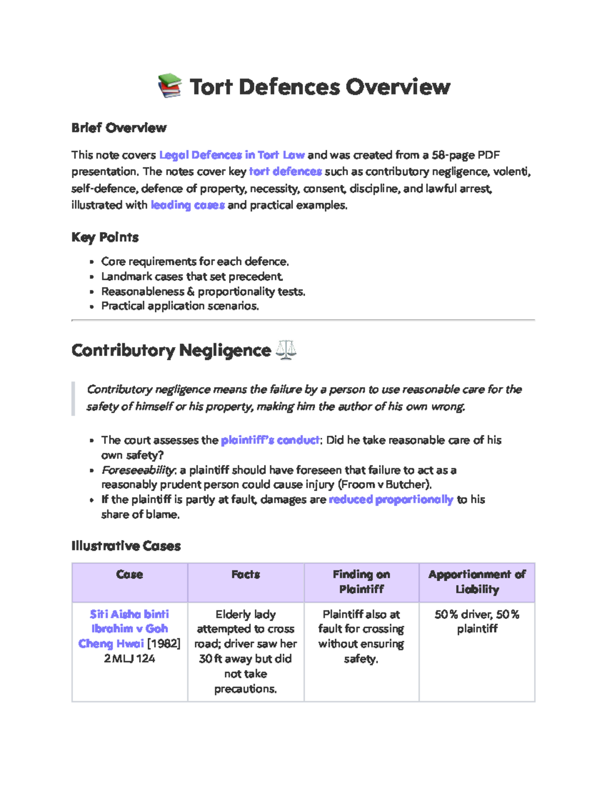 Lecture 10: Overview of Tort Defences in Intentional Torts - Studocu