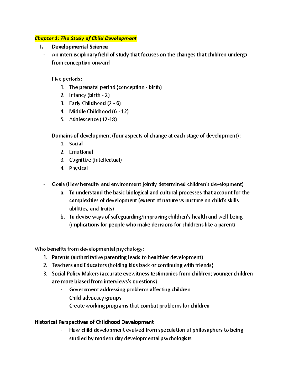 Psych 2040 Midterm 1: Child Development Overview and Theories - Studocu