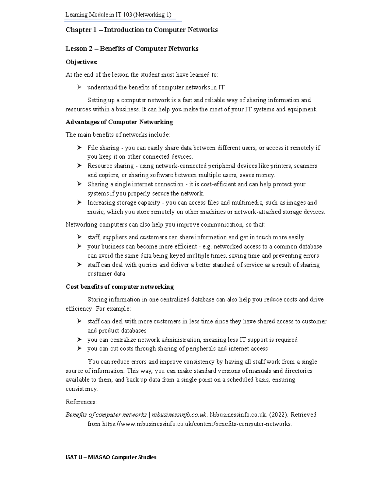 Chapter 1 Lesson 2 - Benefits of Computer Networks - Learning Module in ...