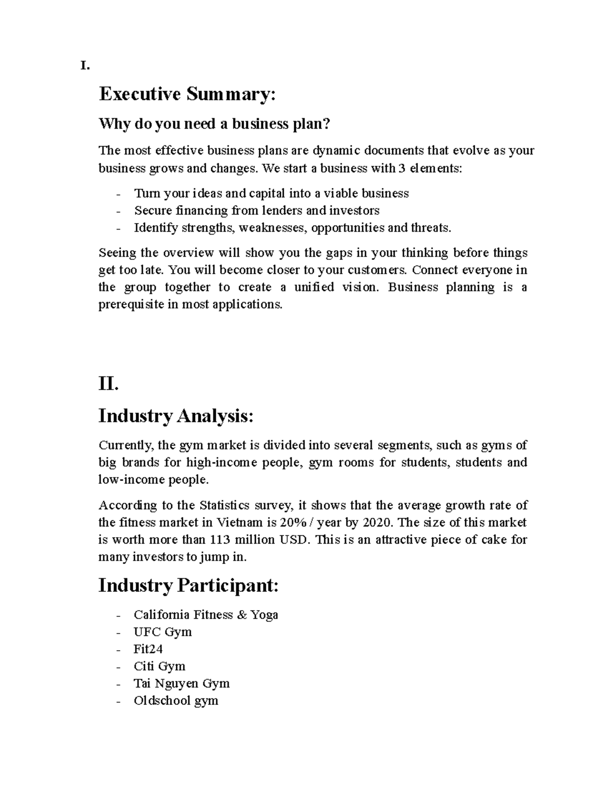 New - ..... - I. Executive Summary: Why do you need a business plan ...