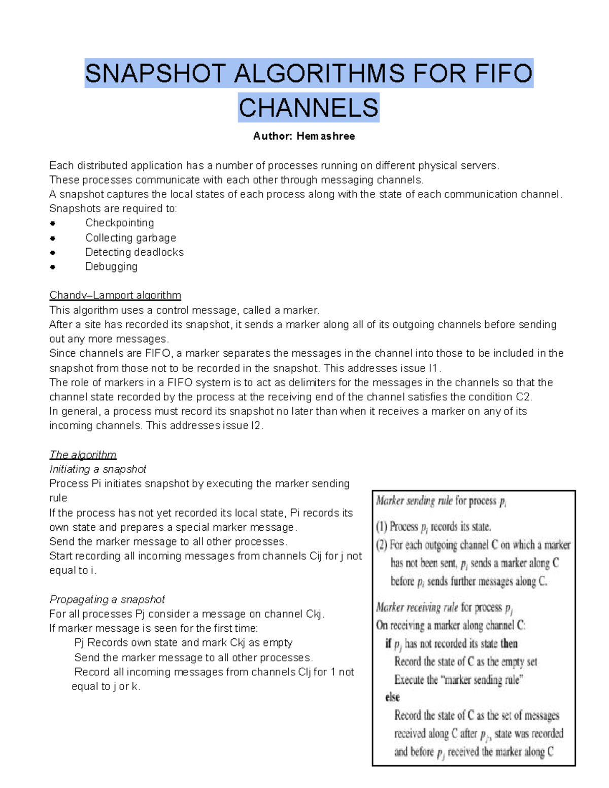 SNAPSHOT ALGORITHMS FOR FIFO CHANNELS: A Detailed Overview - Studocu