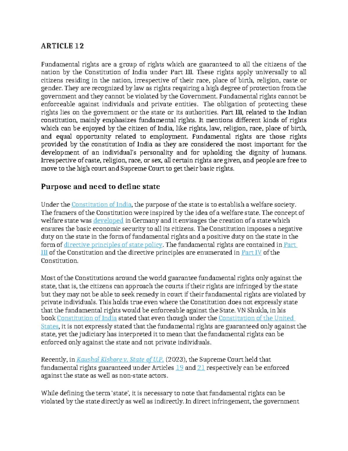 Article 12 - Copy - Notes - ARTICLE 12 Fundamental rights are a group ...