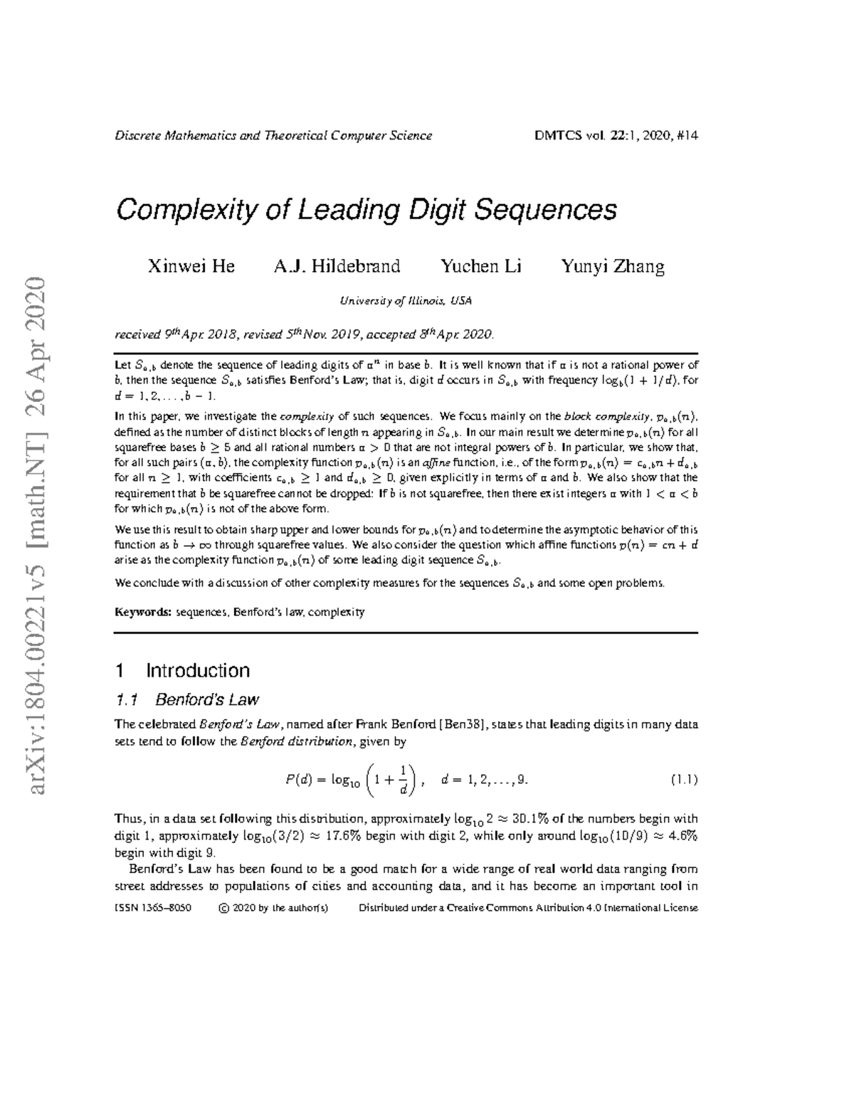 1804 - Complexity Analysis of Leading Digit Sequences in DMTCS - Studocu