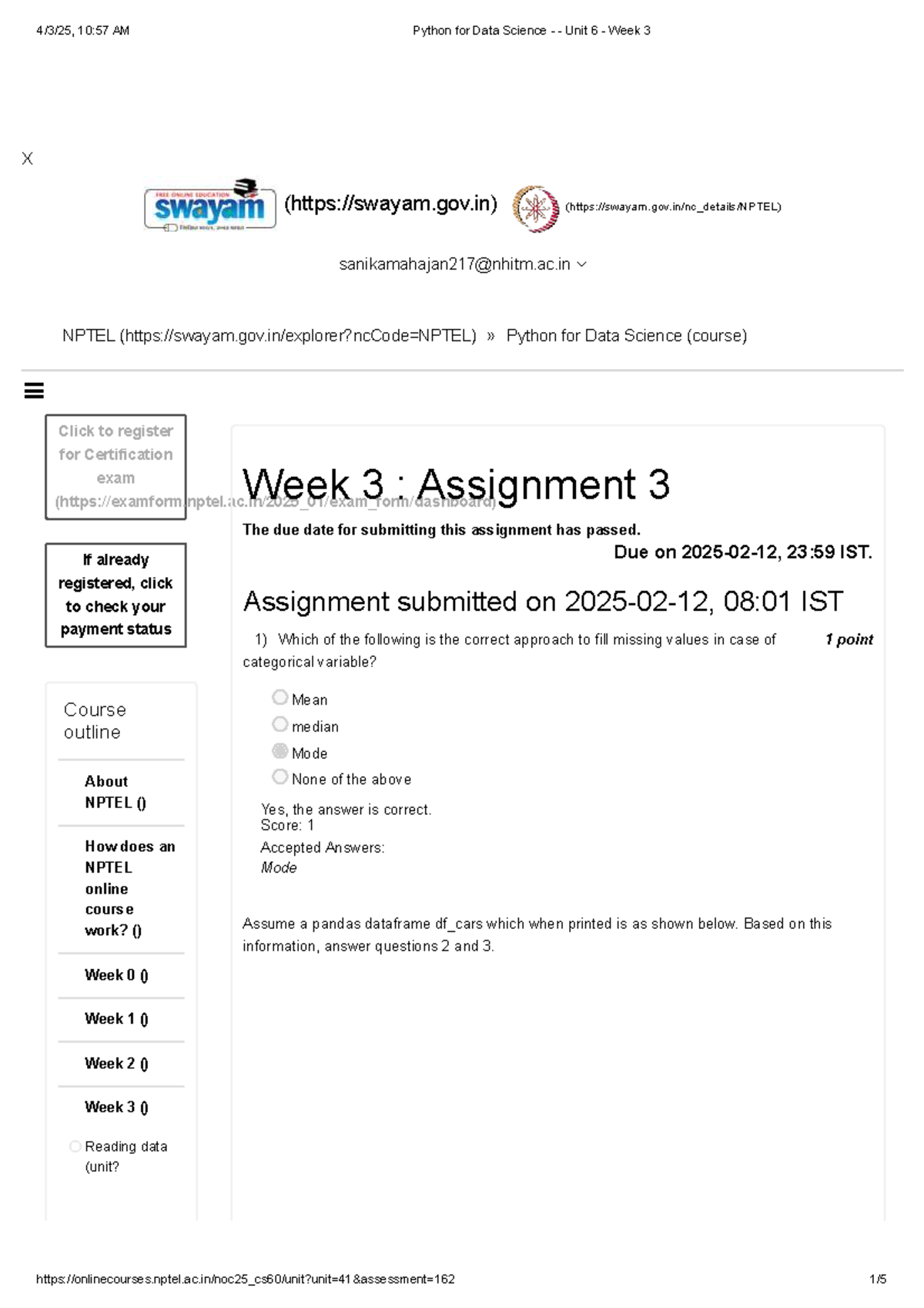 Python for Data Science - Unit 6 - Week 3 Lecture Notes - Studocu