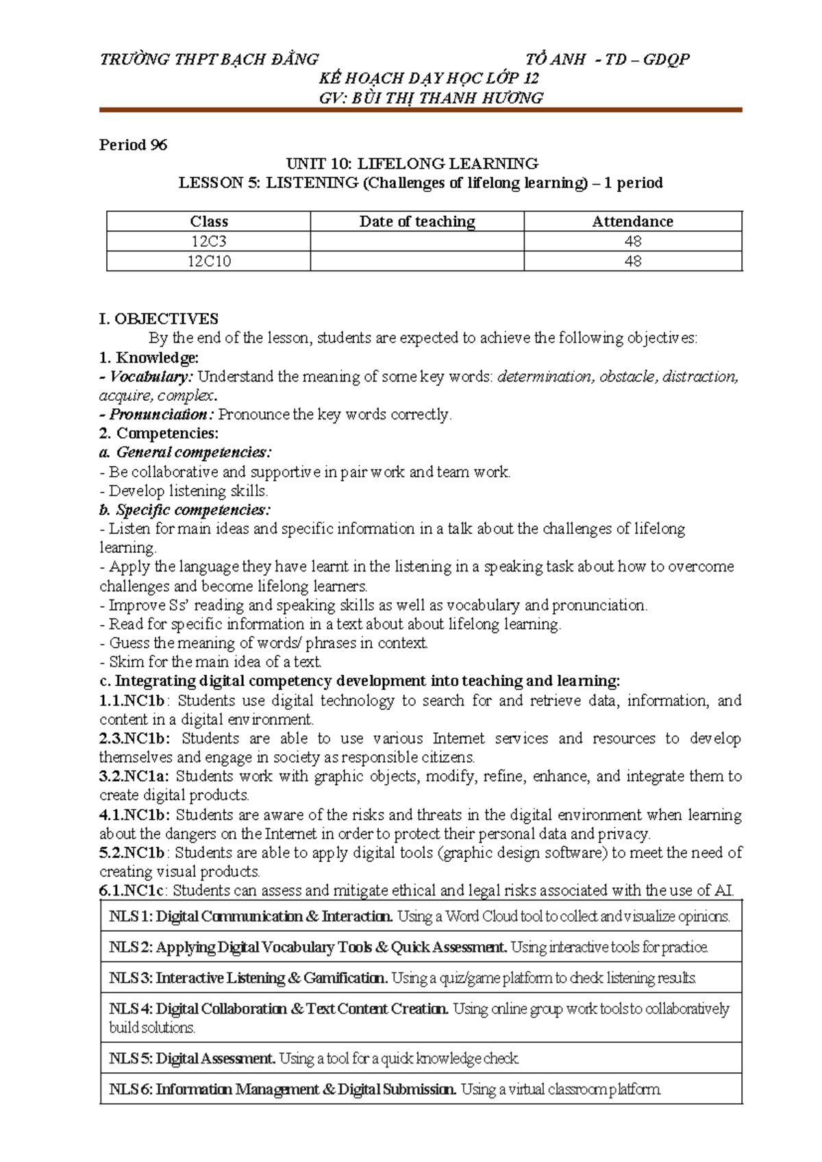 KHBD ANH 12 - UNIT 10: LIFELONG LEARNING - LESSON 5 LISTENING - Studocu