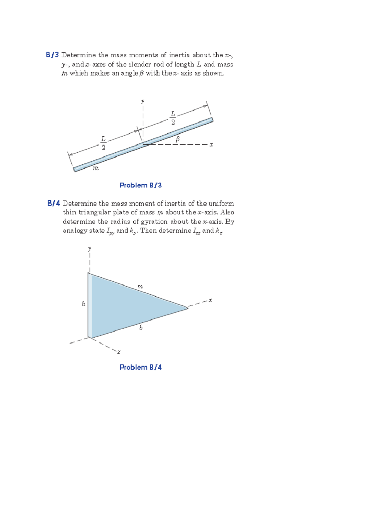 Moment of inertia assignment - Determine the mass moments of inertia ...