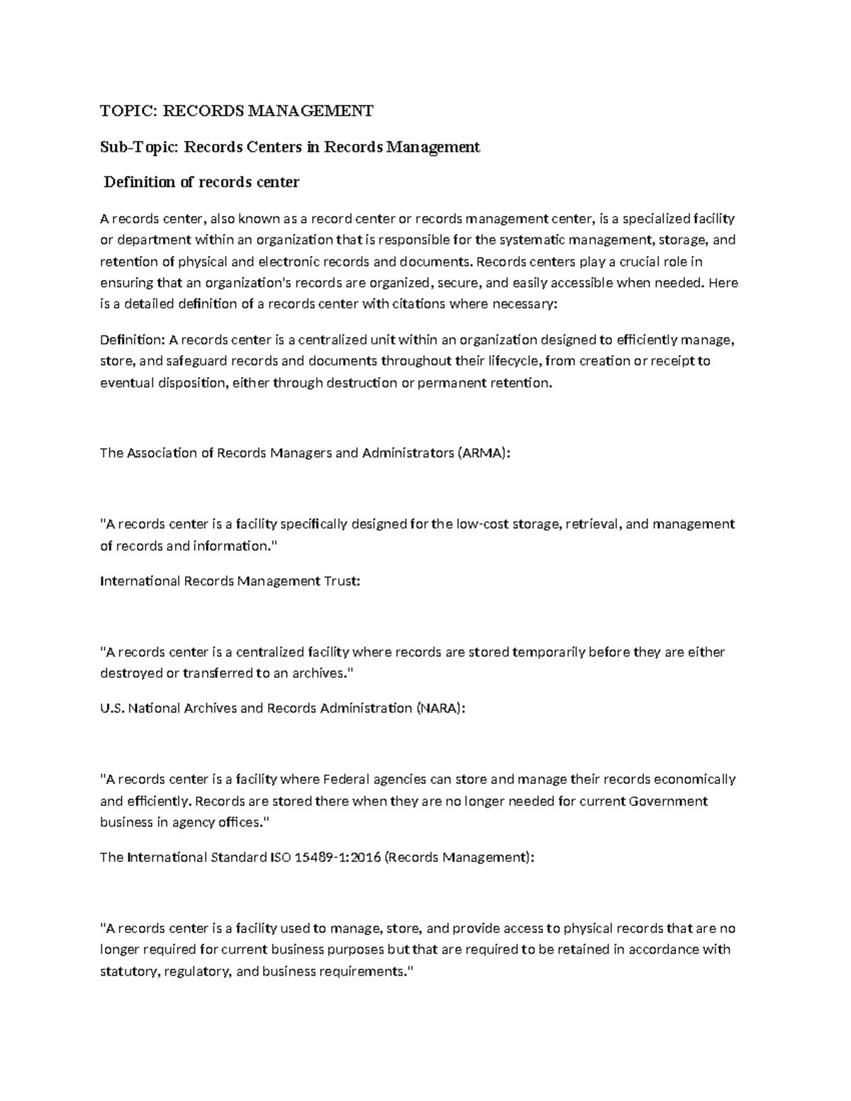 Records Management: Understanding Records Centers in Practice - Studocu