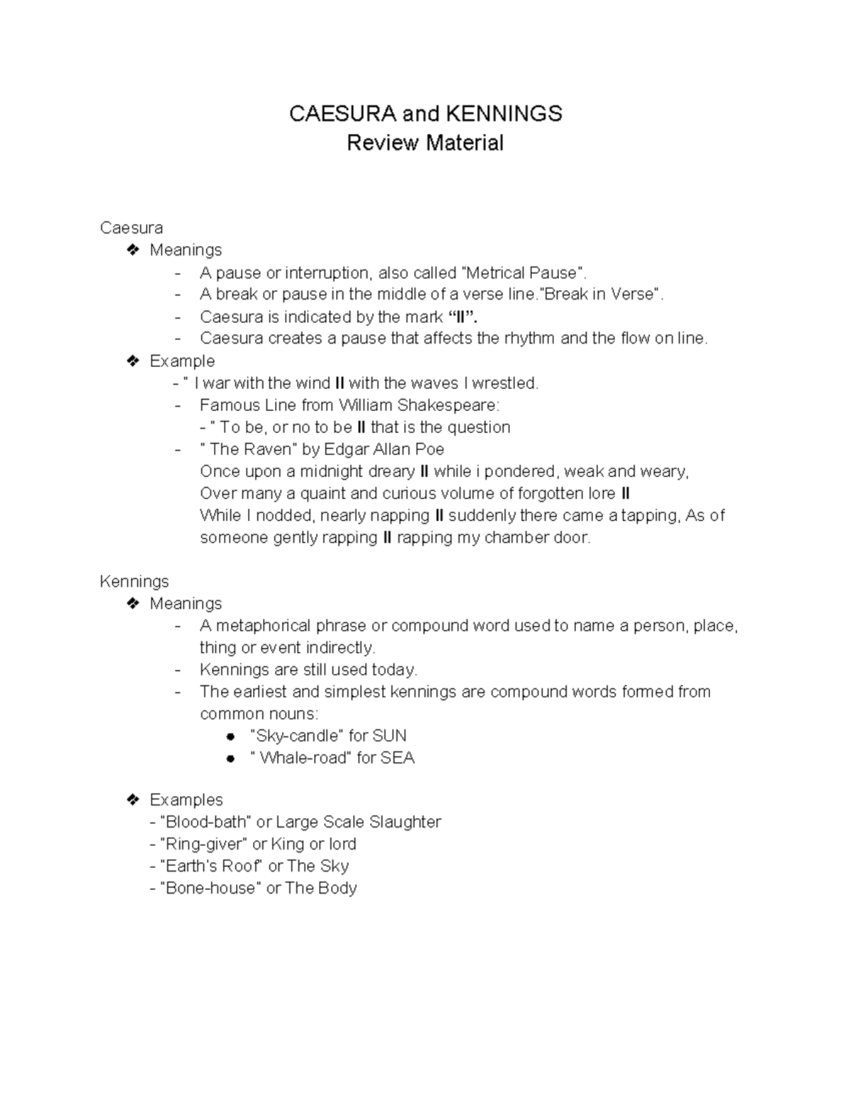 CA 101 Review: Caesura & Kennings Overview and Examples - Studocu