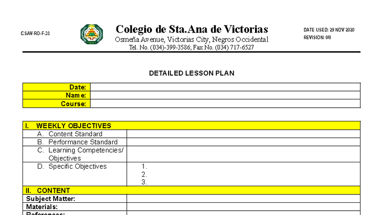 Detailed-lesson-plan - DATE USED: 29 NOV 2020 REVISION: 0/ CSAV-RO-F-31 ...