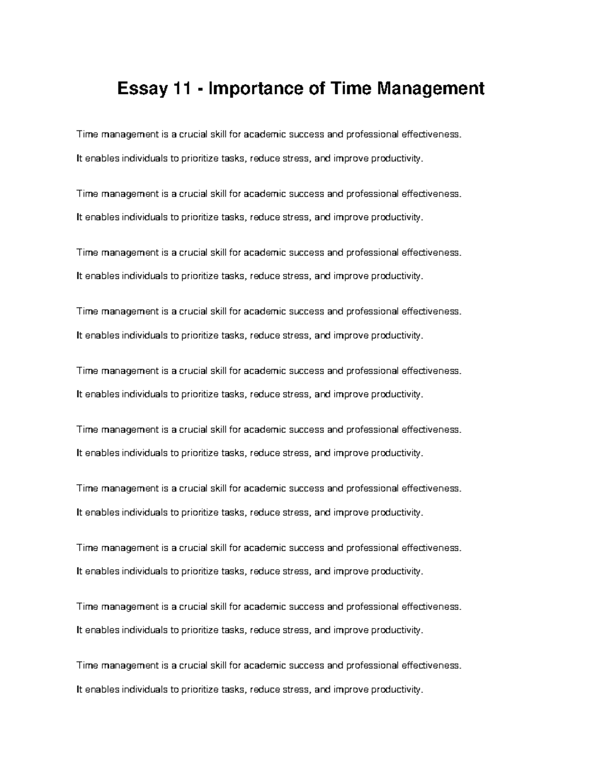 Essay 11: The Significance of Time Management for Success - Studocu