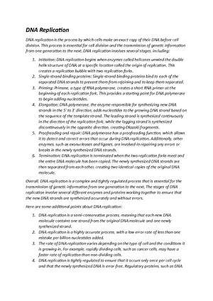 DNA Replication - Study Notes & Assignments - Studocu