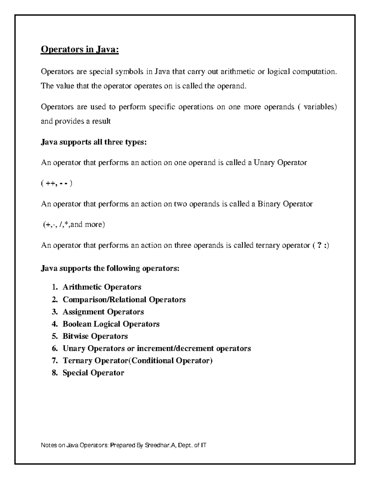 Operators in Java - aaaa - Operators in Java: Operators are special ...