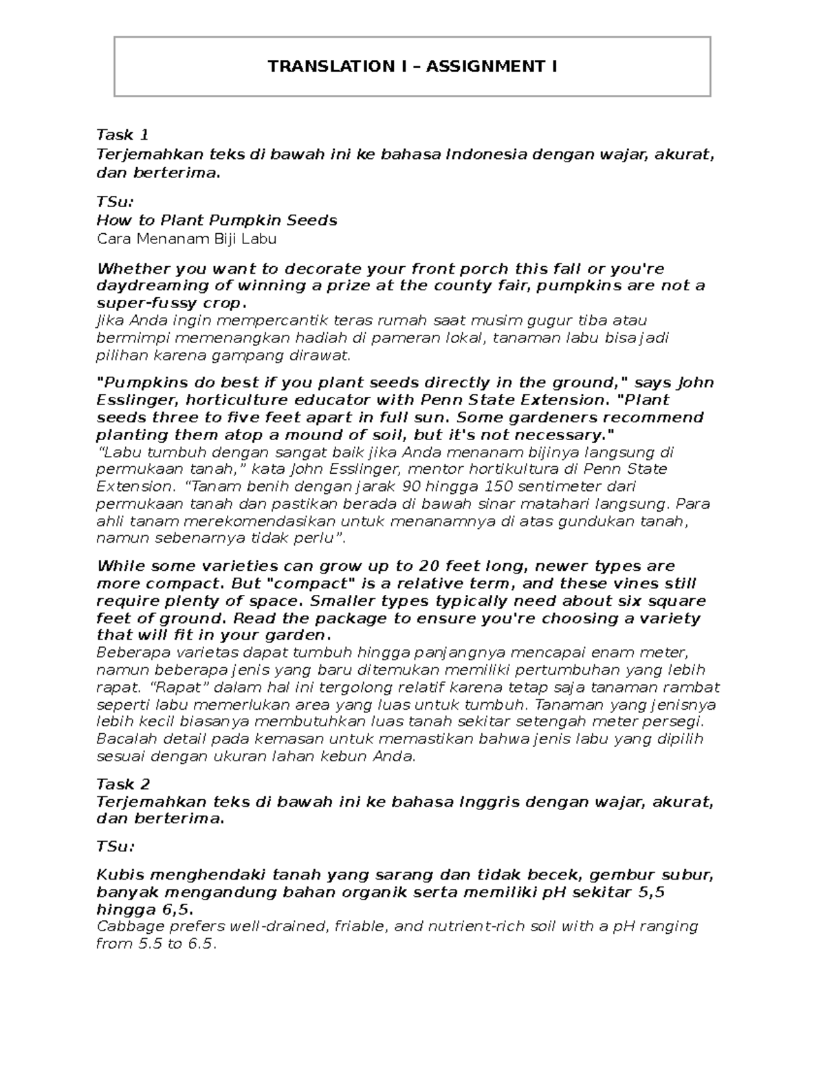 Translation I - Assignment 1: Indonesian & English Tasks - Studocu