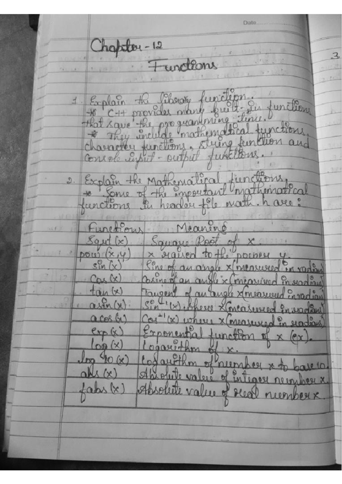 Computer science - I M P - Date Chapter 12 Functions 1. provides many ...