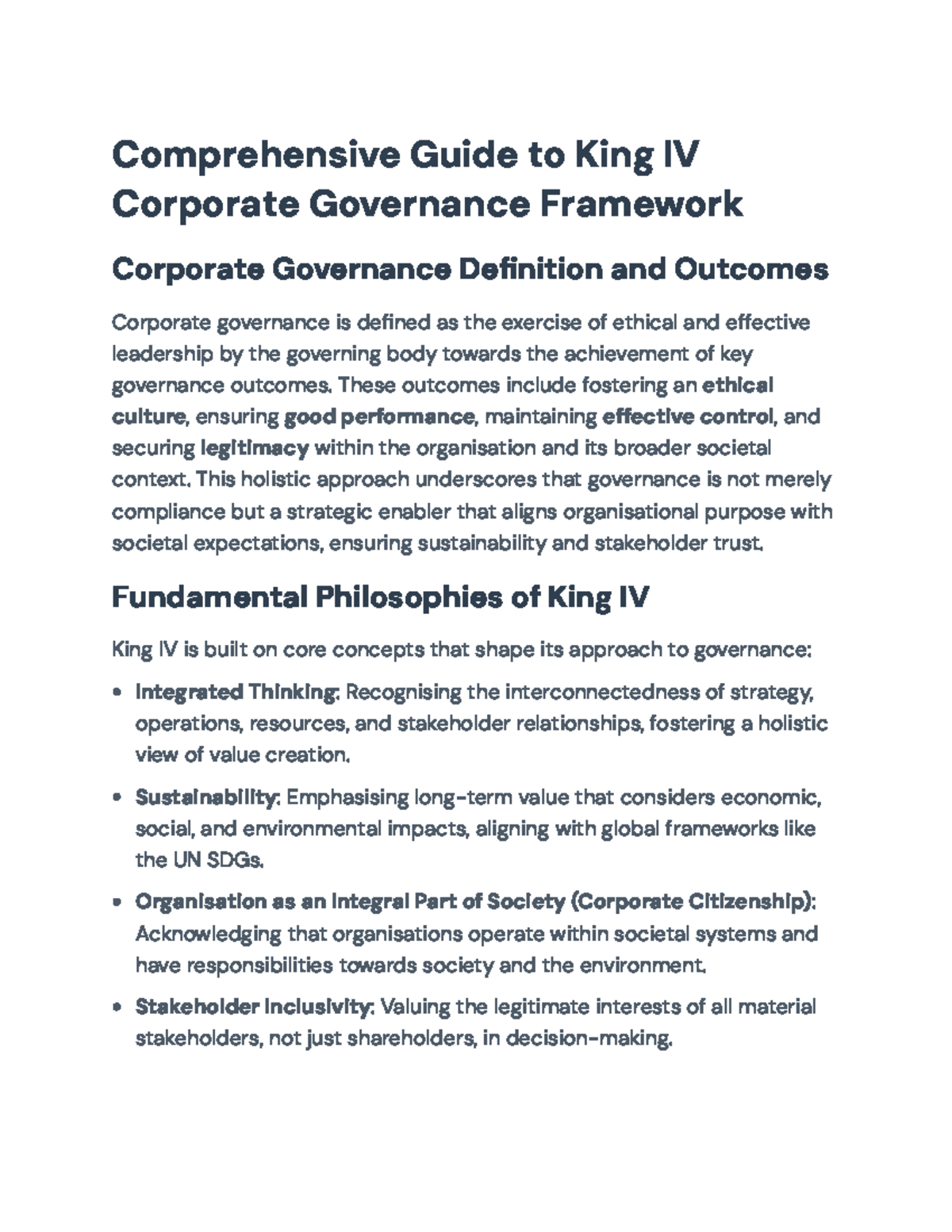 Comprehensive Guide to Corporate Governance: King IV Principles ...