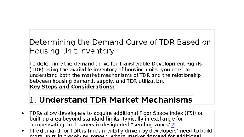 TDR Demand curve determination based on Housing Unit Inventory and need ...