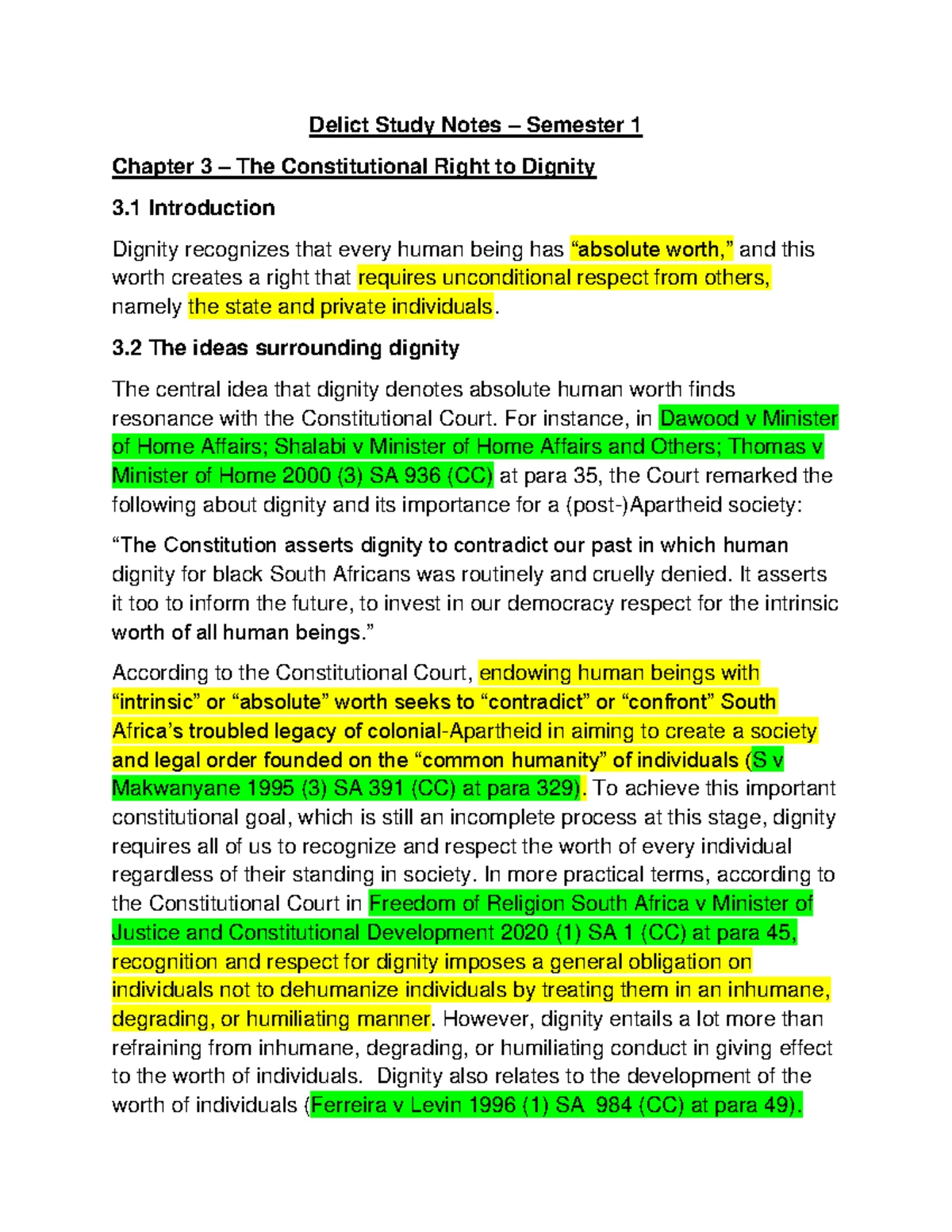 Chapter 6 - Study Notes on Common Law Dignity Delicts (Law 101) - Studocu