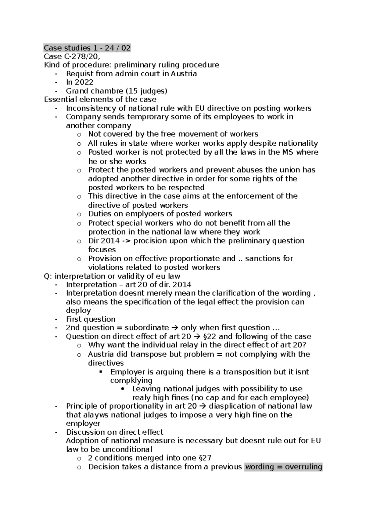 Case Study 1: Preliminary Ruling Procedure on Posted Workers (EU Law ...