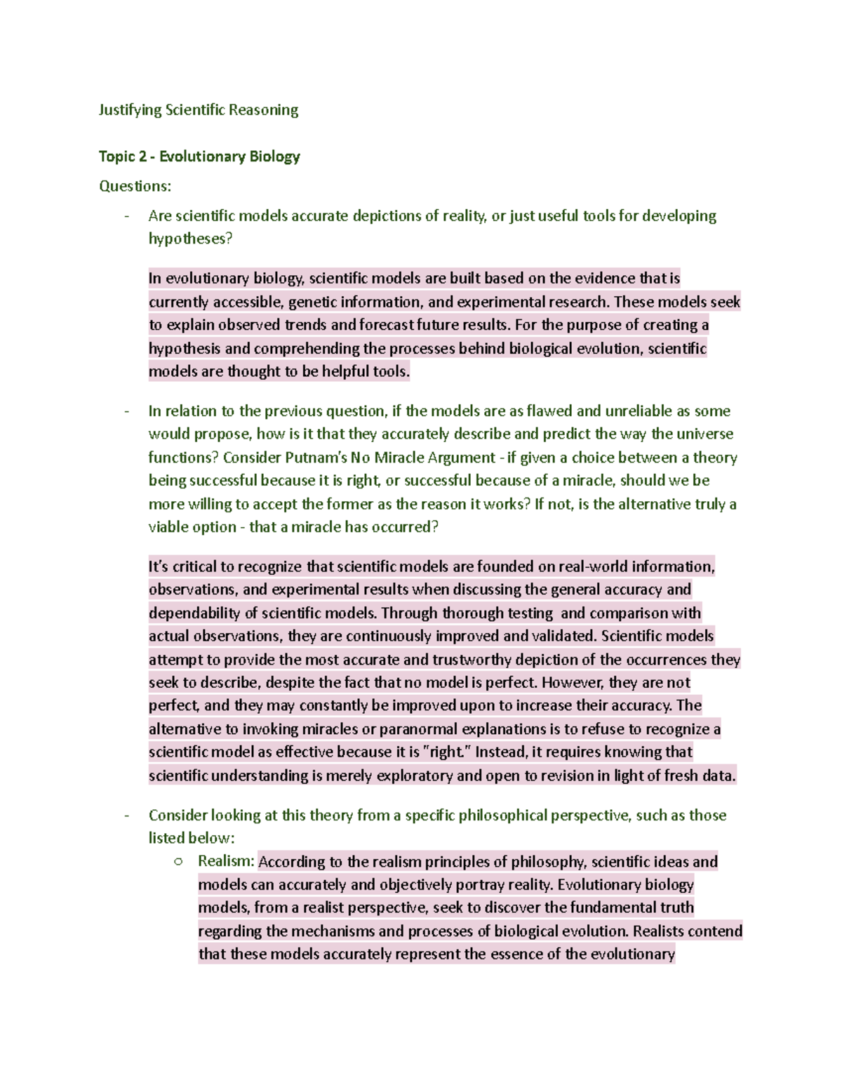 Justifying Scientific Reasoning in Evolutionary Biology: Models ...