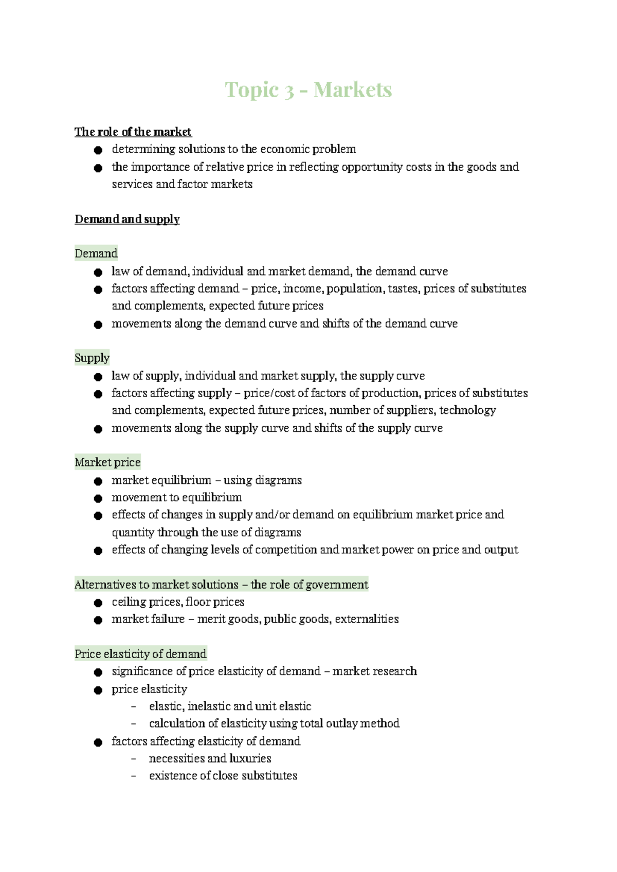 Topic 3 - Markets: Understanding Demand, Supply, and Price Elasticity ...