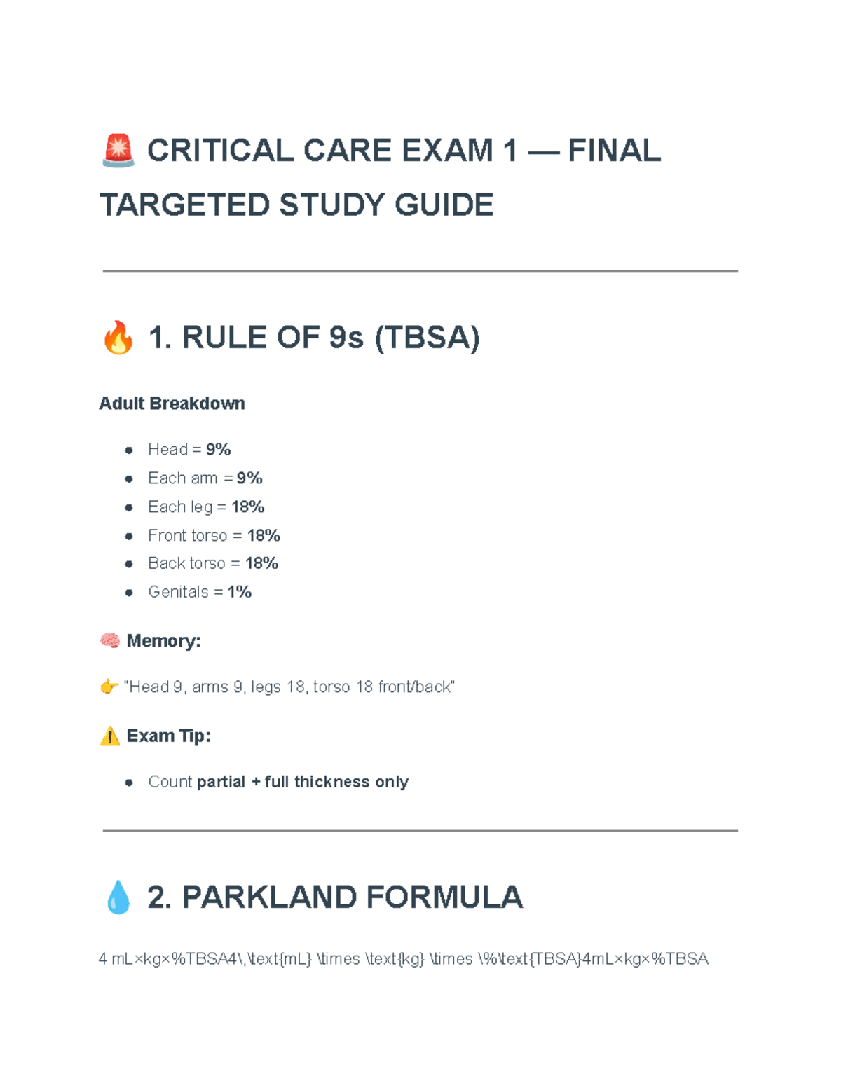 CRITICAL CARE EXAM 1 FINAL STUDY GUIDE: KEY CONCEPTS & TIPS - Studocu