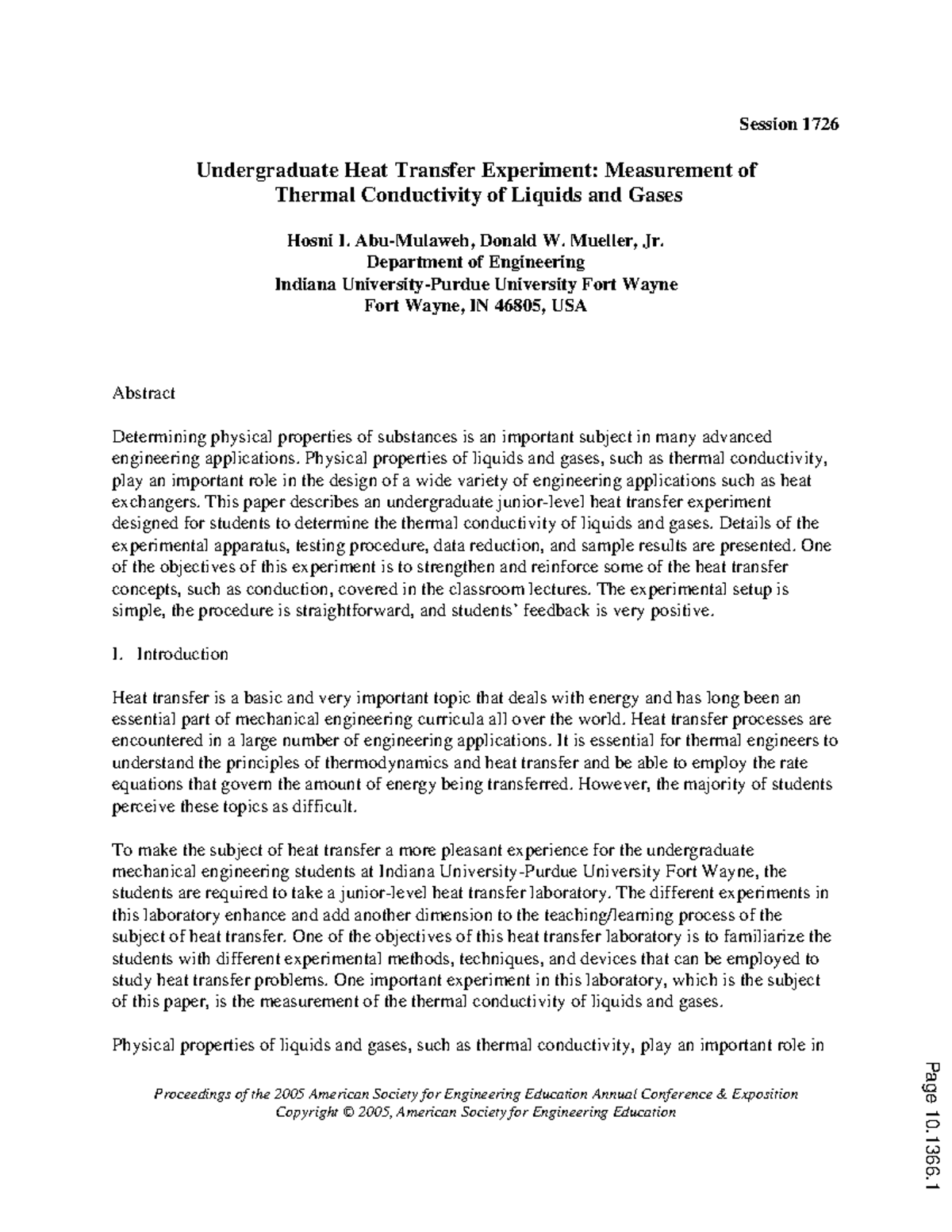 Undergraduate heat transfer experiment measurement of thermal ...