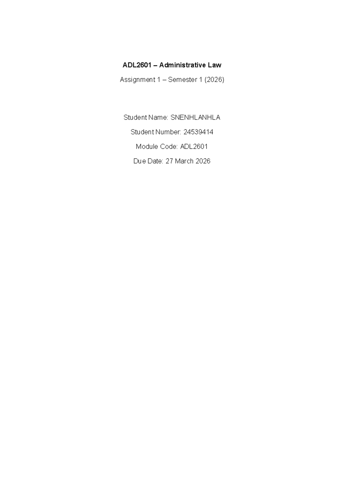 ADL2601 Administrative Law Assignment 1: Key Concepts & Cases - Studocu
