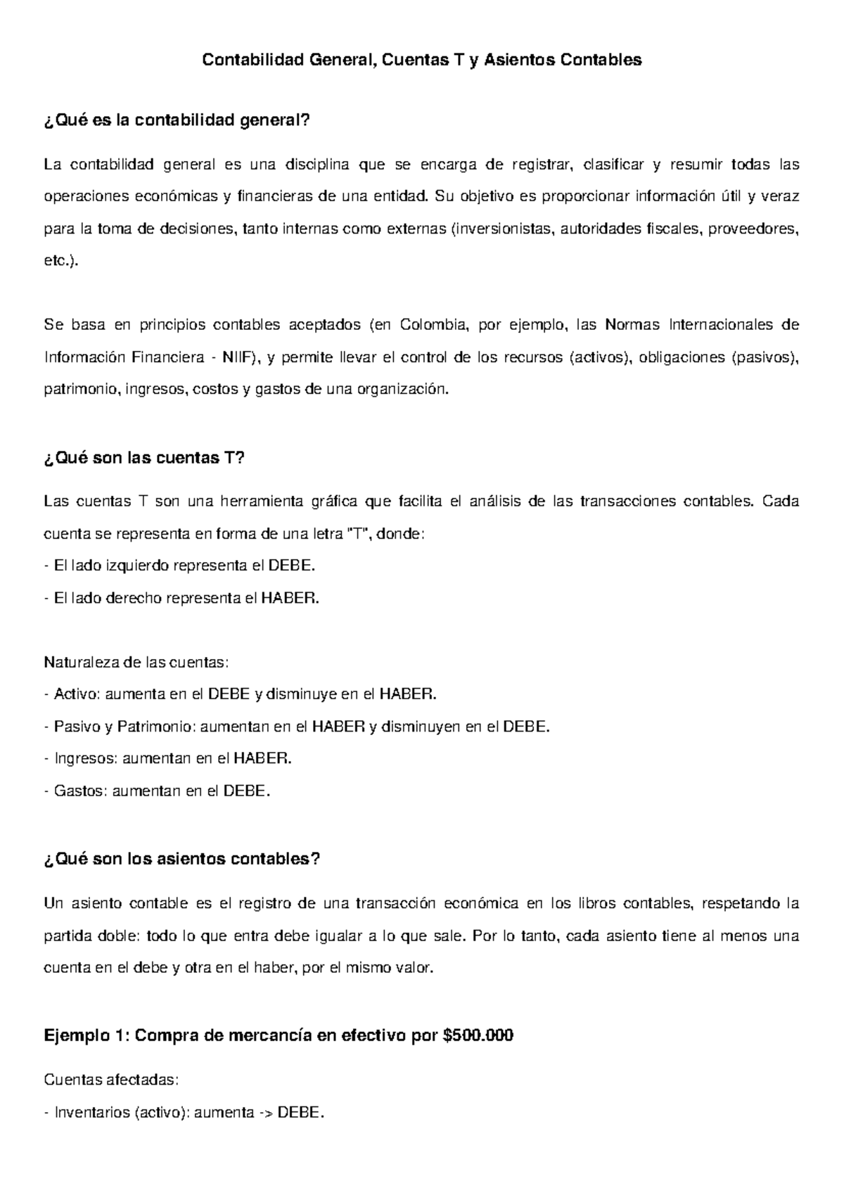 Contabilidad General: Cuentas T y Asientos Contables Explicados - Studocu