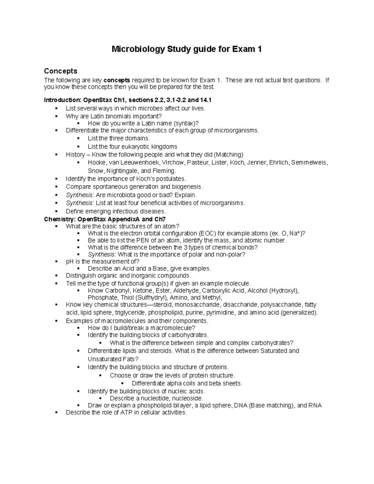Microbiology Exam 1 Study Guide - Key Concepts and Topics - Studocu