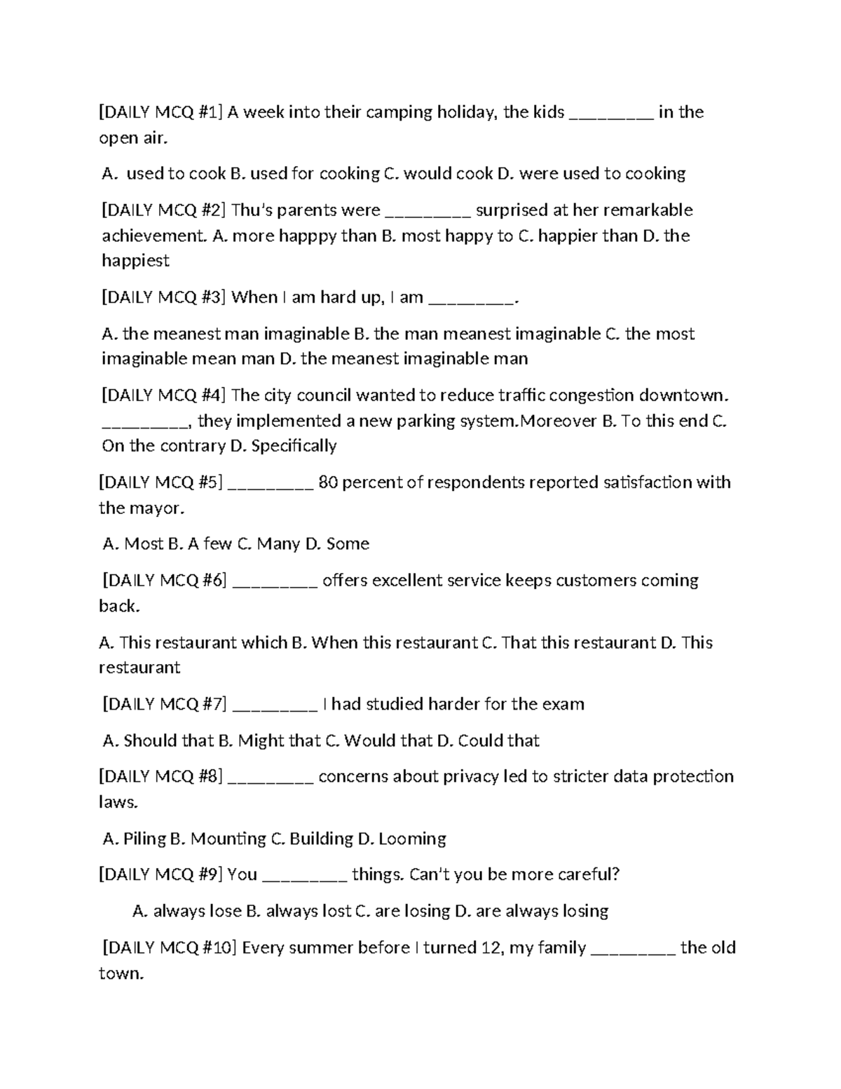 Daily MCQ Practice Questions for English Language Skills - Studocu