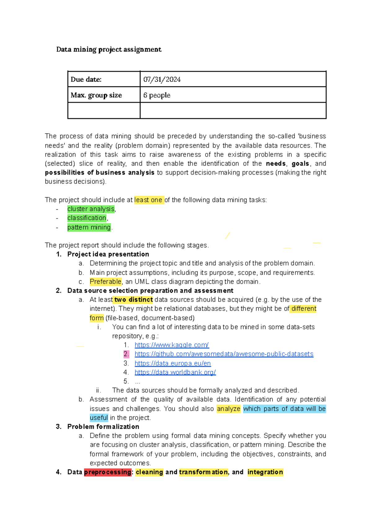 Data Mining - Project assignment - Data mining project assignment Due ...