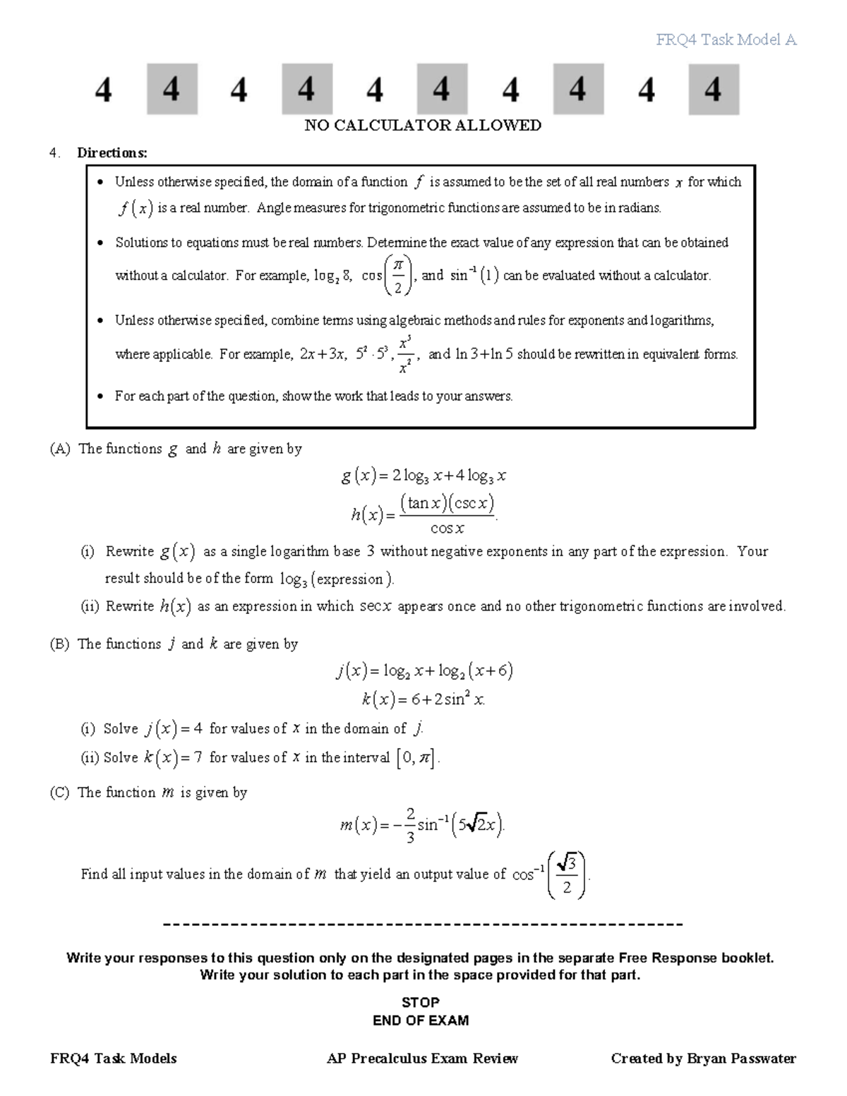 FRQ4 Task Models AP Precalculus Exam Review - No Calculator - Studocu