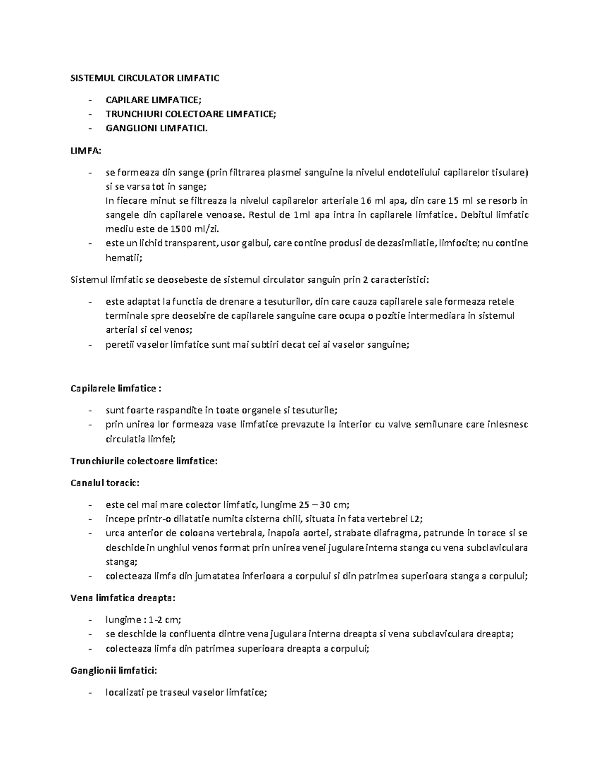 Sistemul Circulator Limfatic - Notes & Overview for ANAT 101 - Studocu
