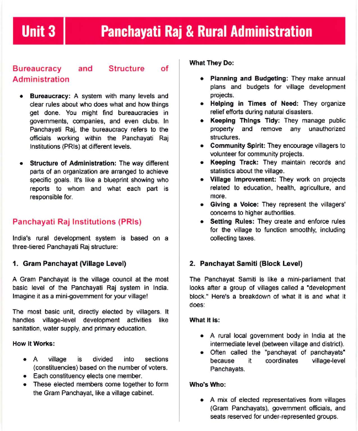 RD 03 - Panchayati Raj Administration: Structure & Functions - Studocu