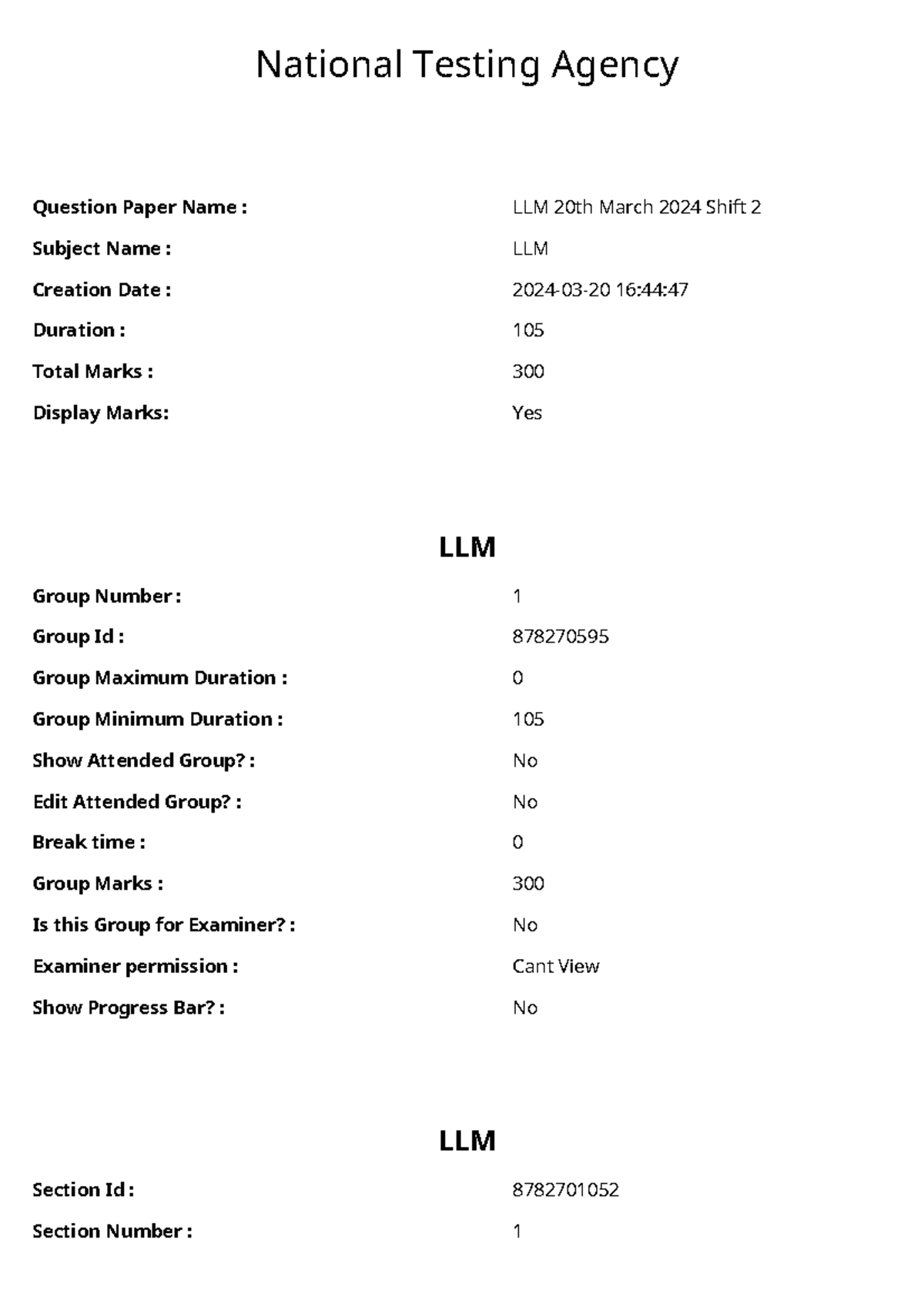 LLM Question Paper - CUET PG - 20th March 2024 Shift 2 - Studocu