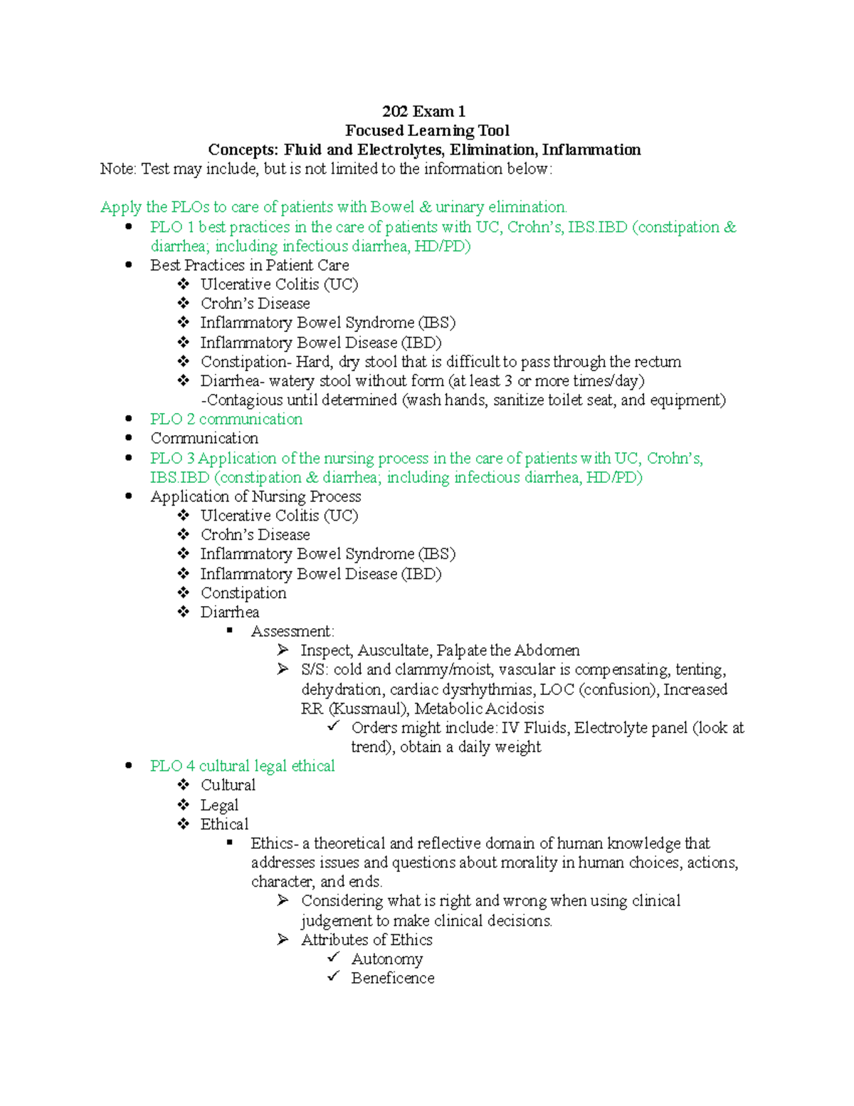 Med Surg III Exam 1 2023 - Fluid, Electrolyte, & IBD Focus Guide - Studocu