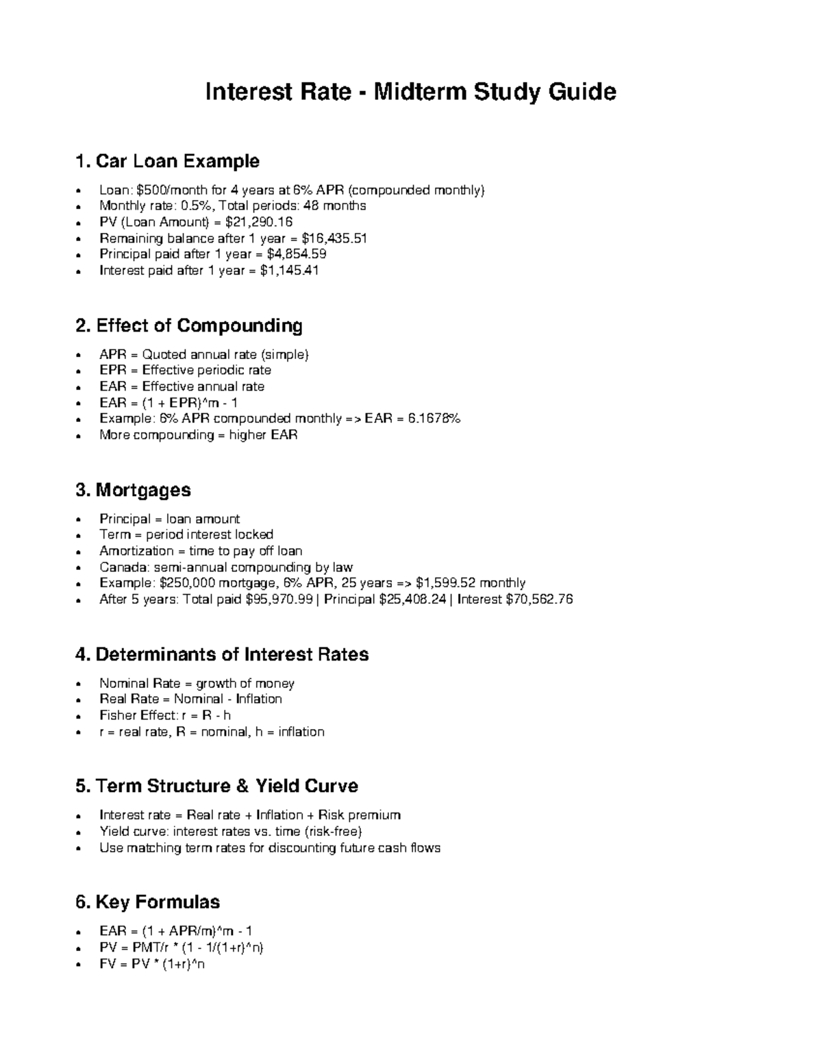 Interest Rate Midterm Study Guide: Key Concepts & Formulas - Studocu